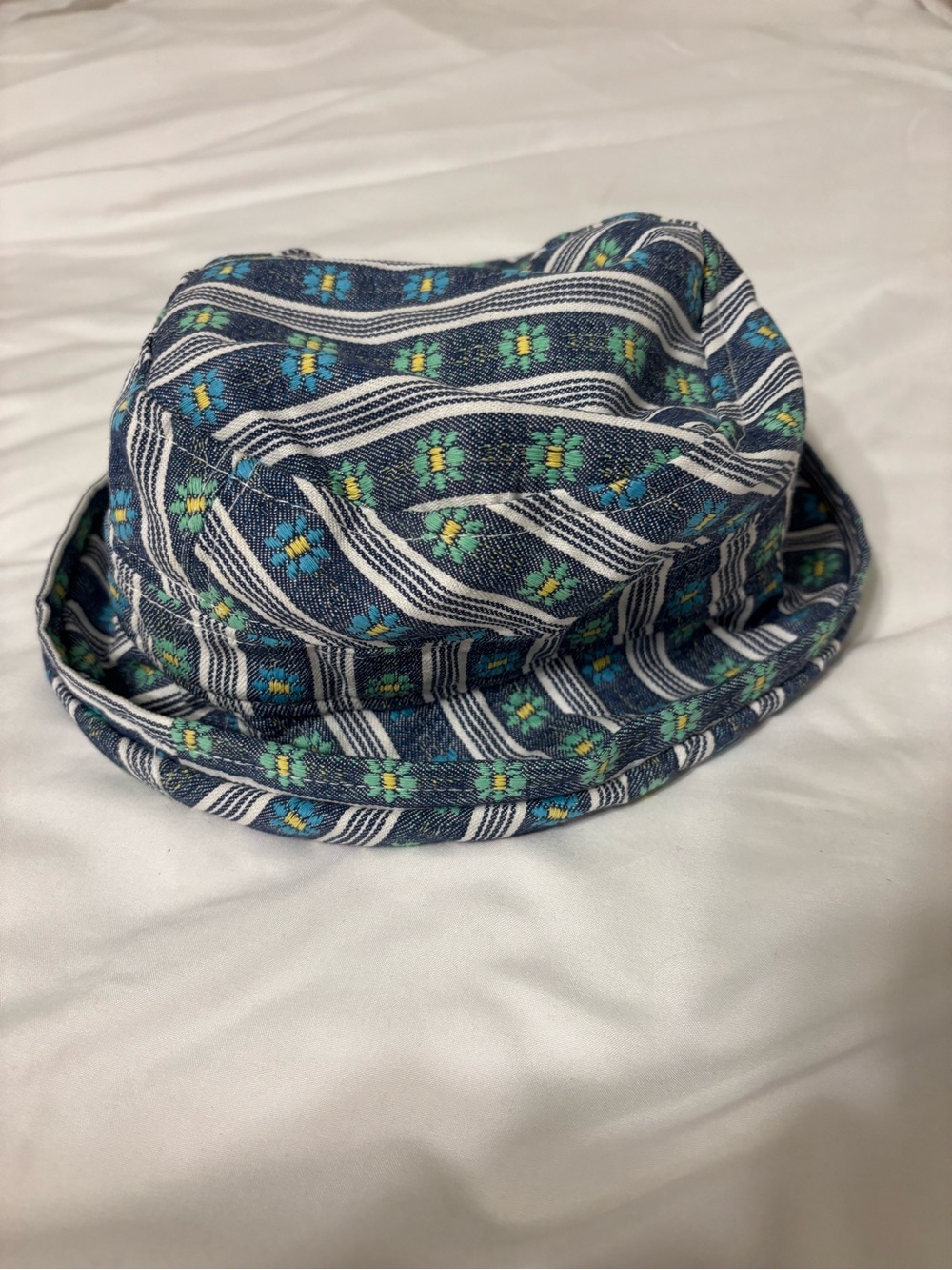 Heaslip Vintage Blue Floral Stripe Bucket Hat Canada One Size Retro Cotton